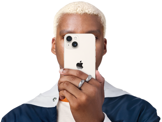 Person holding iPhone 15 Pro Max in front of their face